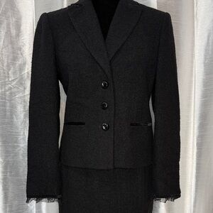 Jones New York 2pc Suit Sz 4 Black Texture Wool Blend Blazer Skirt Lined Lace